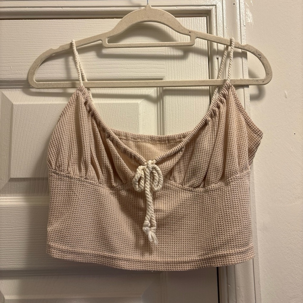 Women’s Beige Cropped Tank Top with Rope Tie